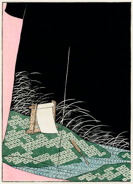Nightscape print on a Japanese robe. Traditional vintage Japanese ukiyo-e by Dina Dankers