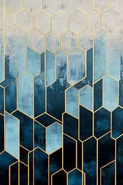 Élégance géométrique en bleu et or sur Poster Art Shop