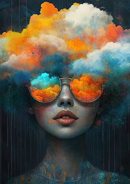 Vrouw met Zonnebril | Vrouw met Kleurrijke Haar van Kunst Kriebels