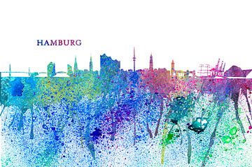 Hamburg Skyline Silhouette Impressionistische Splash van Markus Bleichner