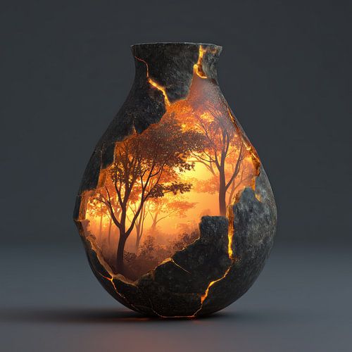 Goldener Wald in einer Steinvase