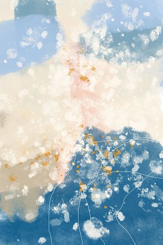 Festa sette. Abstrait moderne en rose, beige, blanc, bleu et or.