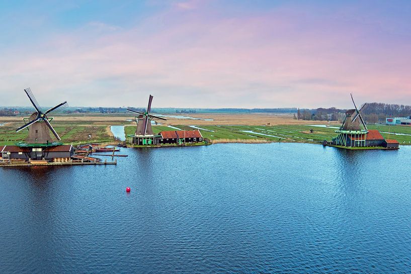 Aerial view of traditional mills at Zaanse Schans in Zaandam Netherlands by Eye on You