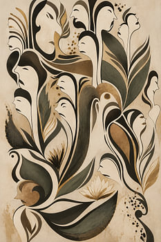 Organic Souls – Abstract Botanical Art in Beige and Olive Green