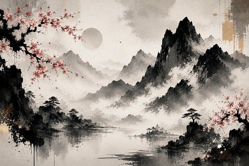 Les montagnes Sakura en noir et blanc