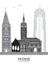 Skyline illustration city Enschede black-white-grey by Mevrouw Emmer thumbnail