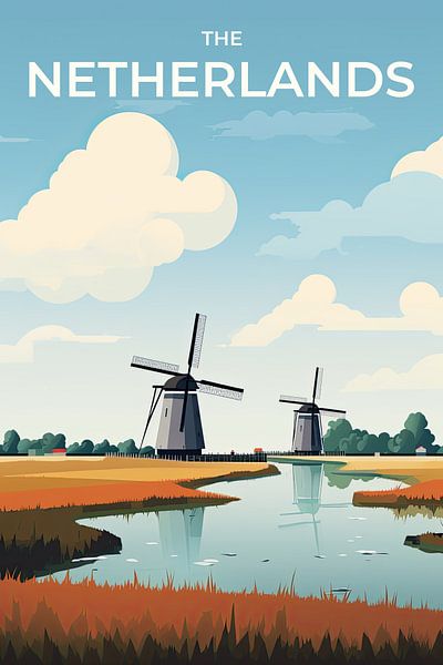 Retro travel poster Netherlands by True Nature Art