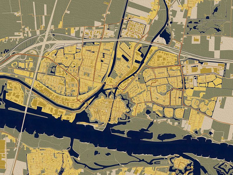Map of Gorinchem in the style of Gustav Klimt by Maporia