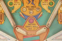 Close up of a weathered vintage pinball machine