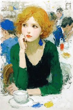 Pensive Beauty at the Café by OMG Art