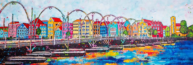 Handelskade met Pontjesbrug Curaçao van Happy Paintings / Renata Rolefes