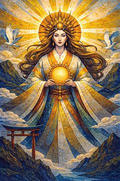 Amaterasu, Japanse zonnegodin schilderij. van Johannes