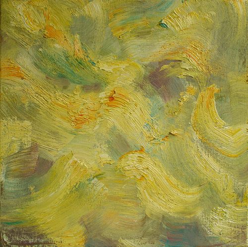 Abstract olieverfschilderij, geel, groen  