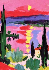 Abstract Mediterranean landscape in pink by Niklas Maximilian