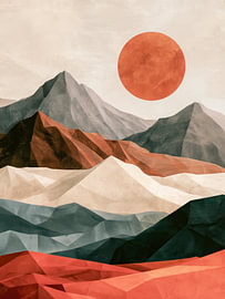 Montagnes de terre cuite sous une lune rouge