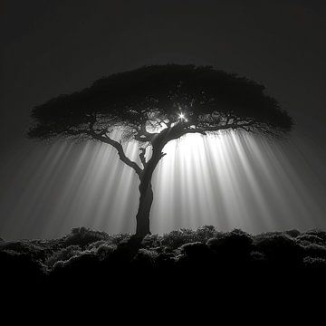 Baum mit Lichtharfen in schwarz-weiß von Karina Brouwer