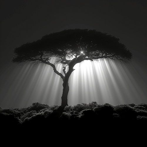Tree with Light Harps in black and white