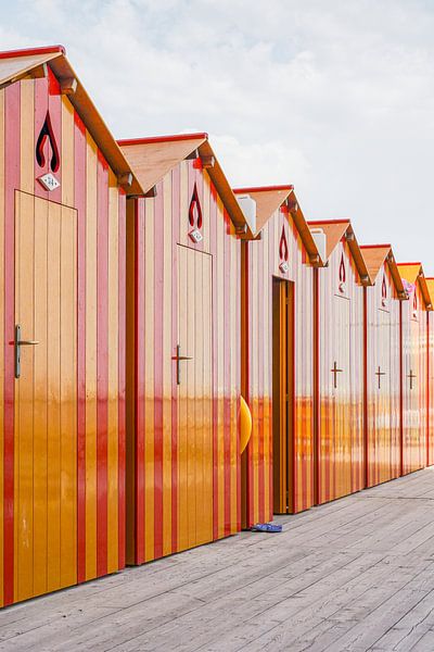 Red And Orange Striped Dressing Rooms In Sorrento by Henrike Schenk