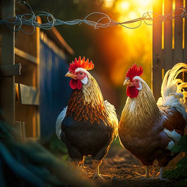 Two roosters by Digital Art Nederland