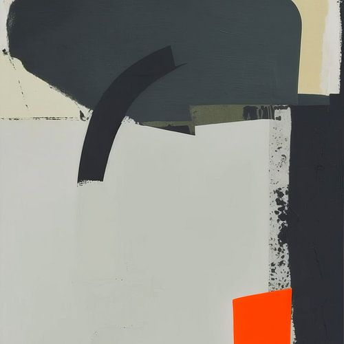 Modern abstract in zwart, grijs, wit en oranje