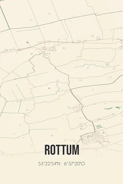 Vintage landkaart van Rottum (Groningen) van MijnStadsPoster