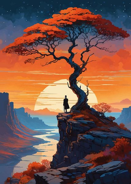 Ein Mann, der auf einer Klippe steht - Sonnenuntergang von MIROKKU