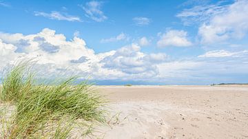 Strand, hemgras en wolkenlucht (Borkum) van R Smallenbroek