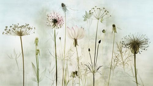 Veld met wilde bloemen in Japandi stijl