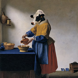 A cow as the milkmaid