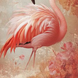 Flamingo in Roze Weelde Elegantie tussen Bloemen van Eva Lee