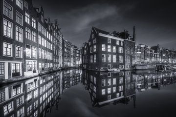 Amsterdam Oudezijds Voorburgwal in the Evening Black and White