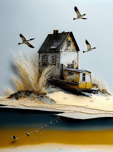 Duinlandschap Huis Vogels Zand Gras Hemel Heuvels van gm_designs