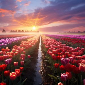 Coucher de soleil sur le champ de tulipes sur The Xclusive Art