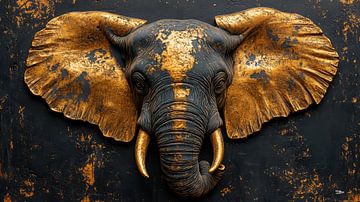 gouden olifant op een zwarte achtergrond van Gelissen Artworks