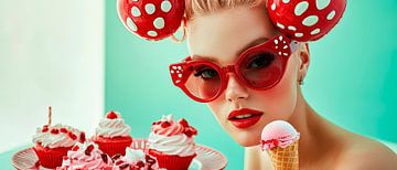Zoete desserts met een glamoureus model van Poster Art Shop