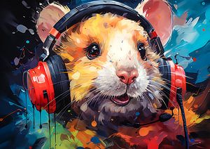 Un drôle de hamster écoute de la musique