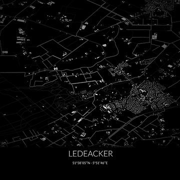 Carte en noir et blanc de Ledeacker, Brabant-Septentrional. sur Rezona