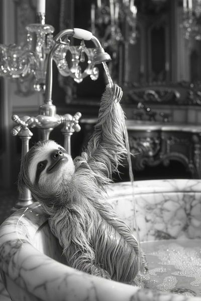 Cosy sloth in the bathtub - an adorable bathroom picture for your toilet by Poster Art Shop