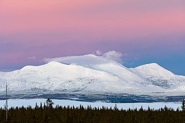 Zonsondergang bij Dome Mountain-Mount Holmes Yellowstone van Dick Hoogenboom