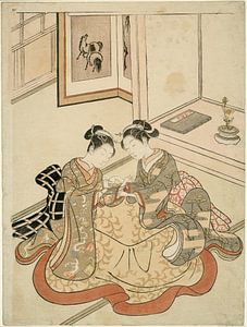 Suzuki Harunobu  - Young Women Playing Cat's Cradle