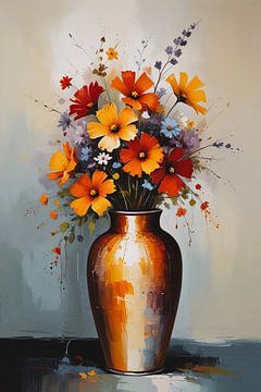 Fleurs impressionnistes modernes dans un vase sur De Muurdecoratie
