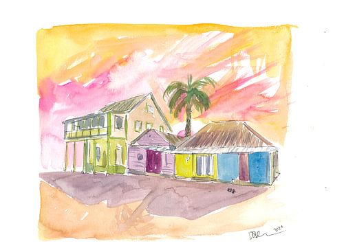 Sainte-Lucie Maisons colorées et coucher de soleil