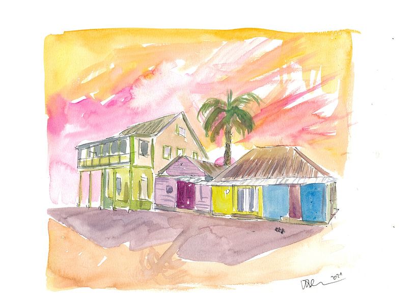 St. Lucia Bunte Häuser und Sonnenuntergang von Markus Bleichner