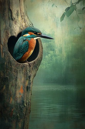 Ijsvogel in hartvormige boom