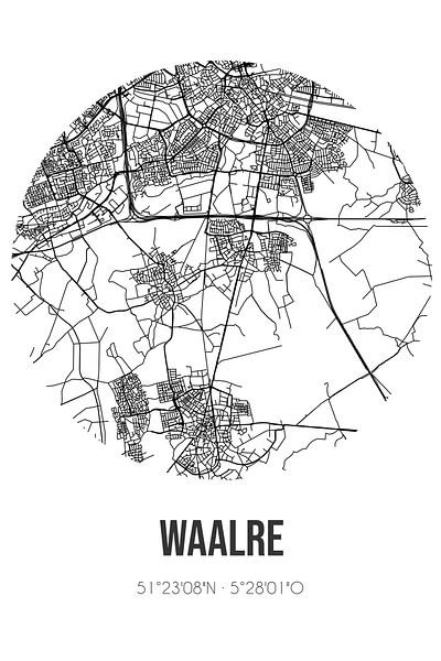 Waalre (Noord-Brabant) | Map | Black and White by Prints of Place