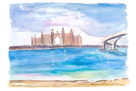 Vue architecturale et iconique de l'hôtel et de la plage de Palm Jumeirah à Dubaï