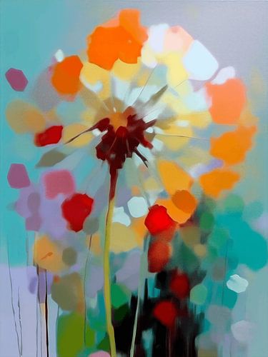 Abstract dandelion in a colourful splatter style