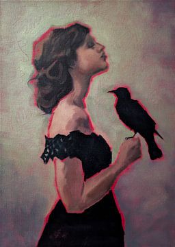 Femme avec un corbeau sur Stephanie van der Klooster