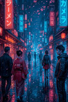 La rue néon de Tokyo au printemps