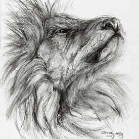 Proud lion drawn in black and white. by Ineke de Rijk